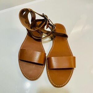 Madewell The Boardwalk Ankle-Wrap Sandal in Camel Brown